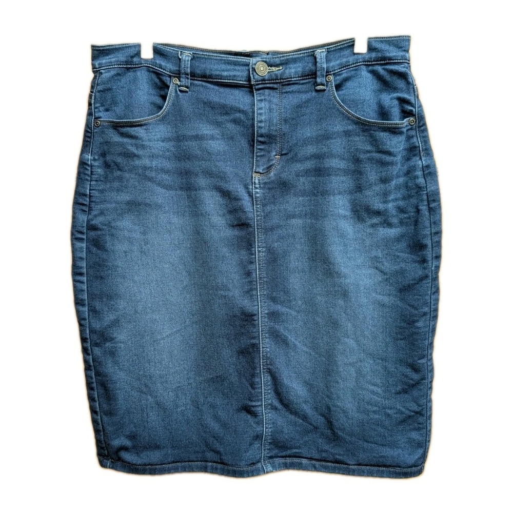 Lee Relaxed Fit Women's Blue Denim Skirt 12 Medium Zip Button Workwear Casual